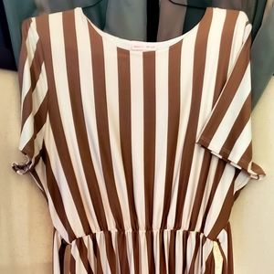 Reborn J. The Plus brown/white stripe dress.